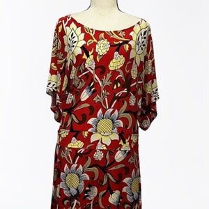BCBG MAXAZRIA Floral Dress Women's Size M Red Drop Waist 20s Style Sunflower